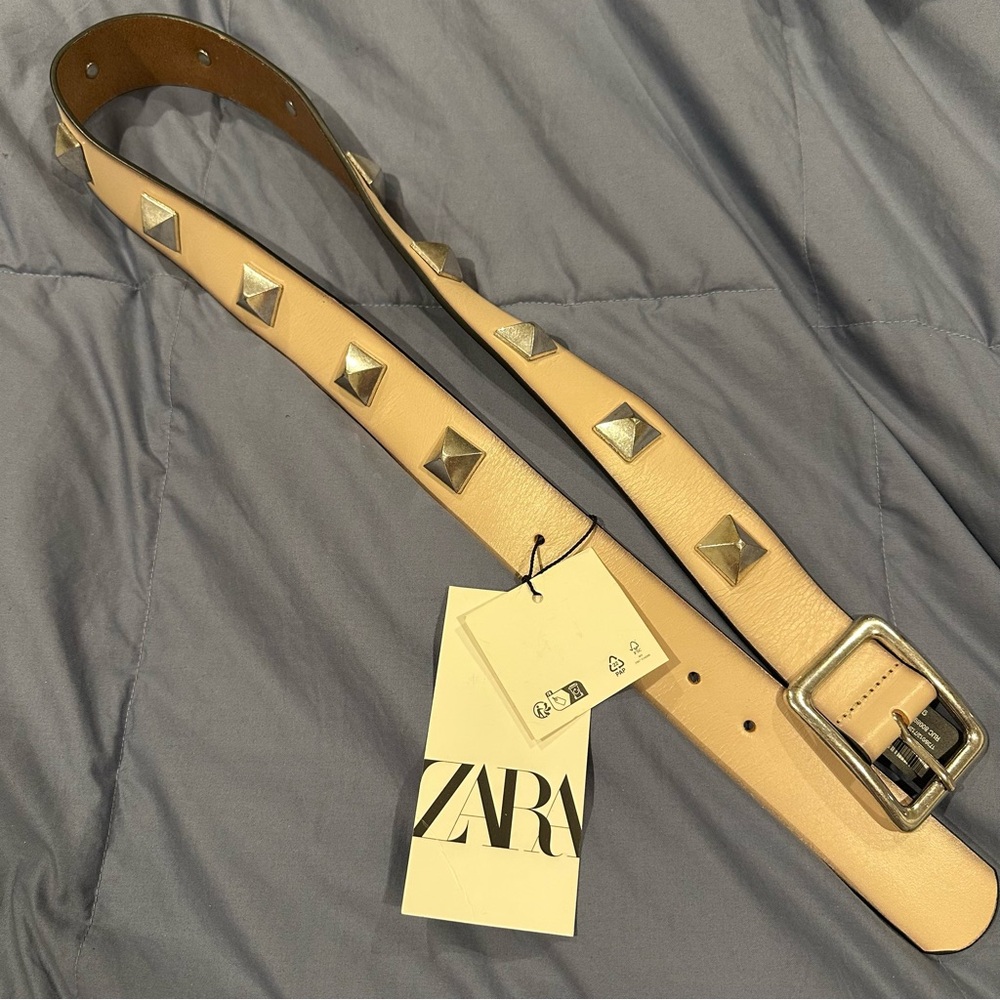 NWT Zara Roman Rock Stud Beige Belt - Picture 3 of 5